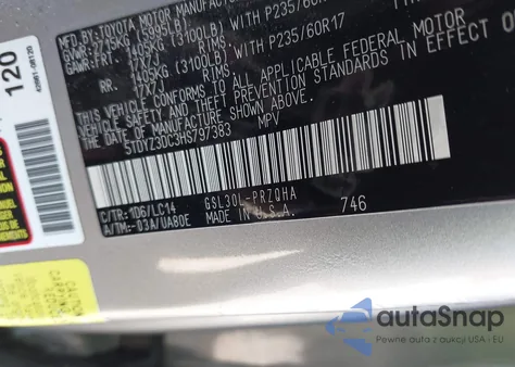 2017 Toyota Sienna Xle 8 Passenger z USA, uszkodzony, nr VIN 5TDYZ3DC3HS797383